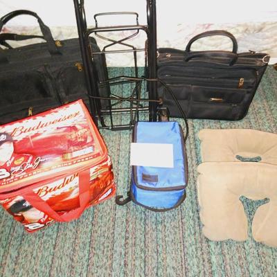 LUGGAGE CART, BRIEFCASES, SOFT COOLER, NECK PILLOWS