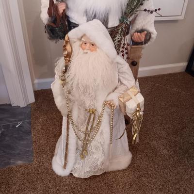 QUALITY 34 INCH FREE STANDING SANTA CLAUS AND HIS SHORTER COUNTERPART