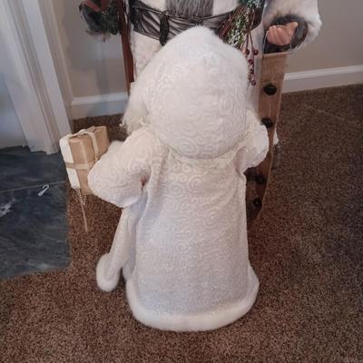 QUALITY 34 INCH FREE STANDING SANTA CLAUS AND HIS SHORTER COUNTERPART