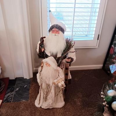 QUALITY 34 INCH FREE STANDING SANTA CLAUS AND HIS SHORTER COUNTERPART