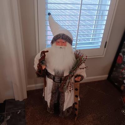 QUALITY 34 INCH FREE STANDING SANTA CLAUS AND HIS SHORTER COUNTERPART