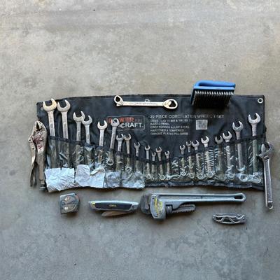 WRENCHES, PIPE WRENCH, VISE GRIPS, CRESCENT WRENCH, UTILITY KNIFE AND TAPE MEASURE
