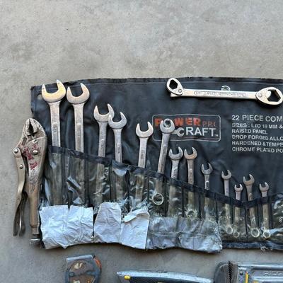 WRENCHES, PIPE WRENCH, VISE GRIPS, CRESCENT WRENCH, UTILITY KNIFE AND TAPE MEASURE