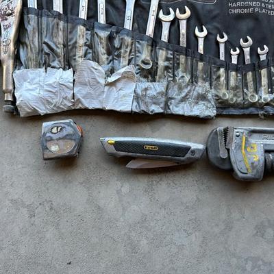 WRENCHES, PIPE WRENCH, VISE GRIPS, CRESCENT WRENCH, UTILITY KNIFE AND TAPE MEASURE