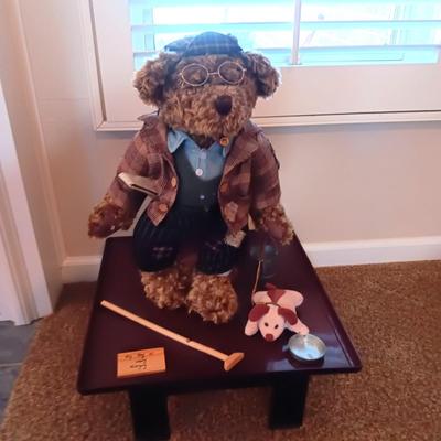 PLUSH BEAR WITH HIS HUNGRY DOG ON A MIKASA 4 LEGGED TRAY & A THICK RUBBER DOOR MAT