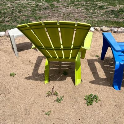 2 ADIRONDACK CHAIRS AND 2 SMALL TABLES