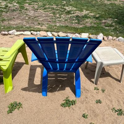 2 ADIRONDACK CHAIRS AND 2 SMALL TABLES