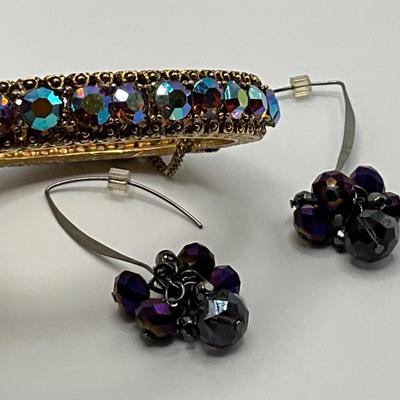 Iridescent gold bracelet, Purple glass PE