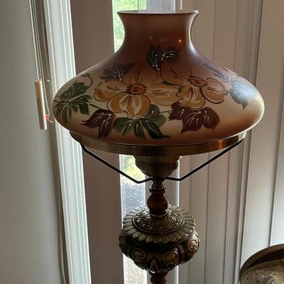 Vintage Hurricane Globe Brass Pole Floor Lamp 54" in Good Preowned Condition as Pictured.