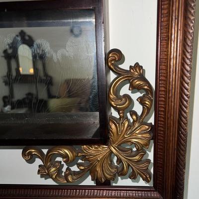 Vintage Mid Century Shadow Box Wall Display Mirror Shelf 38.5" x 28.5" in Good Preowned Condition.