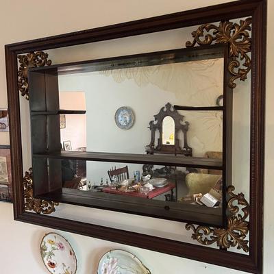 Vintage Mid Century Shadow Box Wall Display Mirror Shelf 38.5" x 28.5" in Good Preowned Condition.