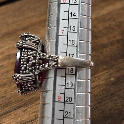 Large Sterling Silver and Ruby Ring