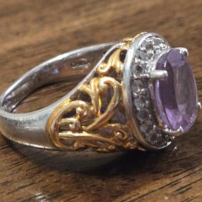 Sterling Silver, Gold over Sterling, and Amethyst Ring