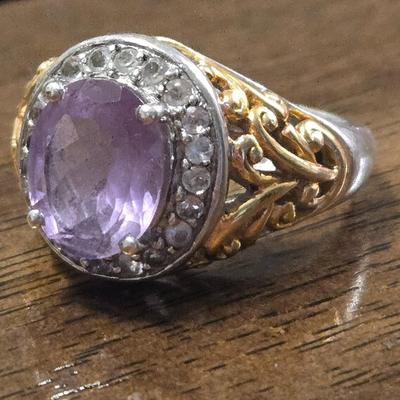 Sterling Silver, Gold over Sterling, and Amethyst Ring