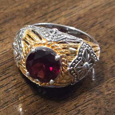 Sterling Silver, Gold over Sterling, and Ruby Ring