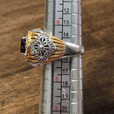 Sterling Silver, Gold over Sterling, and Ruby Ring