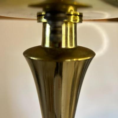Vintage c 1950s Brass Stemmed Tulip Shade Torchiere with Solid Brass Base