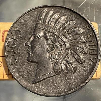 Vintage Atlantic City c1920's New Jersey Lucky Penny Native American Indian Head Large Souvenir Keepsake Memorabilia Token.