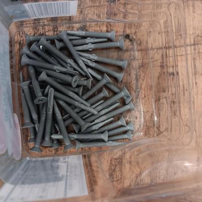 8 plastic containers with hardware - Screws - nails - and more