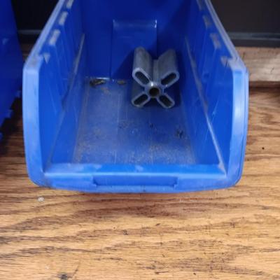 Hardware storage rack - bench mount with 10 blue plastic bins (2 of 2 )