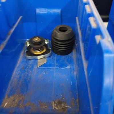 Hardware storage rack - bench mount with 10 blue plastic bins (2 of 2 )