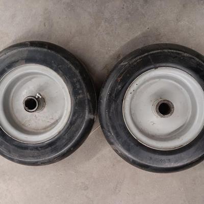 Two Tires with rims - These were on a bailer - they are solid rubber tires 3.50 x 6
