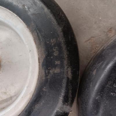 Two Tires with rims - These were on a bailer - they are solid rubber tires 3.50 x 6