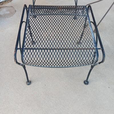 Nice metal patio chairs with end table / footstool and small table