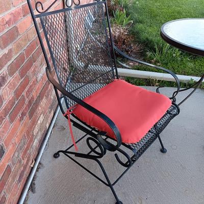 Nice metal patio chairs with end table / footstool and small table