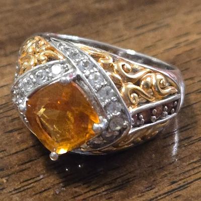 Sterling Silver, Gold over Sterling, and Citrine Ring