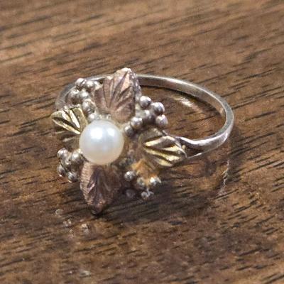 Sterling & Gold Black Hills Gold Ring with a Real Pearl
