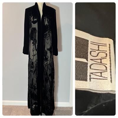 Tadashi Velvet Sheer Panel Evening Coat