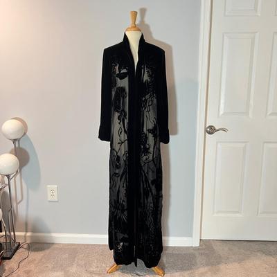 Tadashi Velvet Sheer Panel Evening Coat
