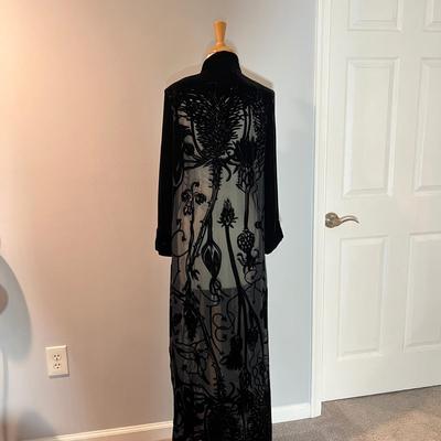 Tadashi Velvet Sheer Panel Evening Coat