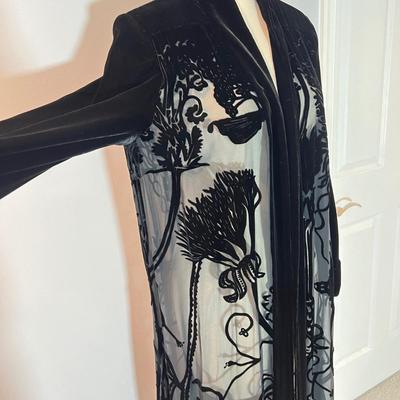 Tadashi Velvet Sheer Panel Evening Coat