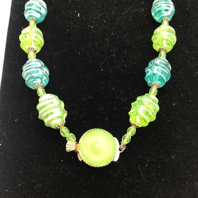 Hong Kong green and turquoise beaded necklace