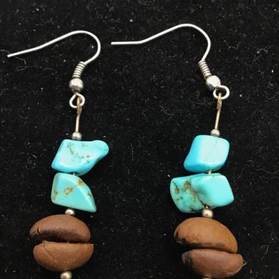 Turquoise and brown fashion earrings