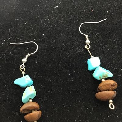 Turquoise and brown fashion earrings