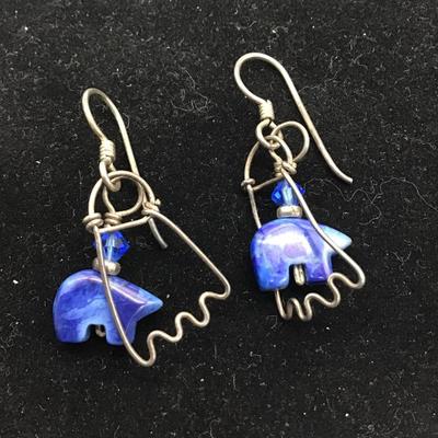 Native blue bear earrings