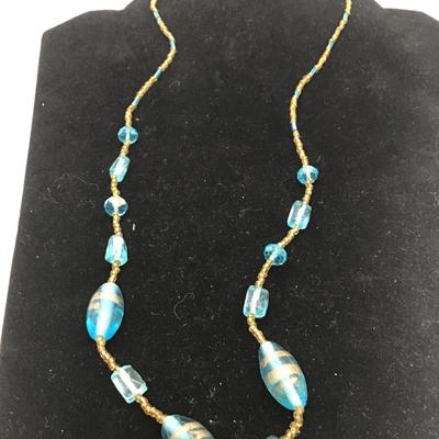 Turquoise and yellow seed bead necklace