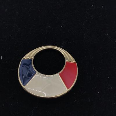 Red White and Blue Custom Gold tone Enameled Brooch.