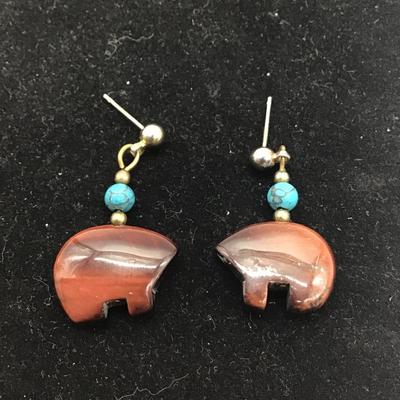 Native brown and turquoise design earrings