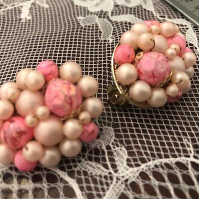Super Cute Vintage Hot pink clip on Earrings