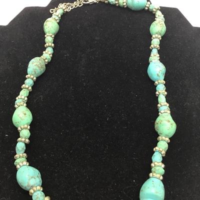 Green and turquoise fashion beaded necklace and earrings set