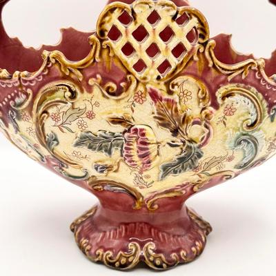 French Majolica Reticulated Vase