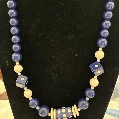 Vintage blue and white beaded necklace