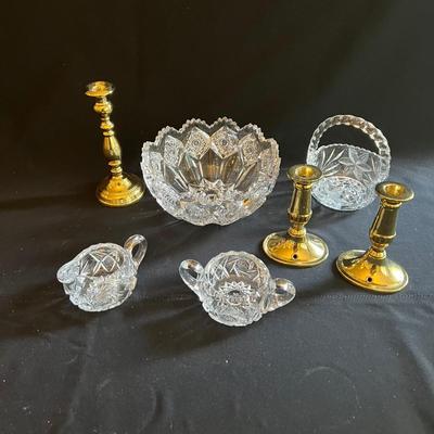 Brass Candle Sticks & Cut Crystal Glass (K-MK)
