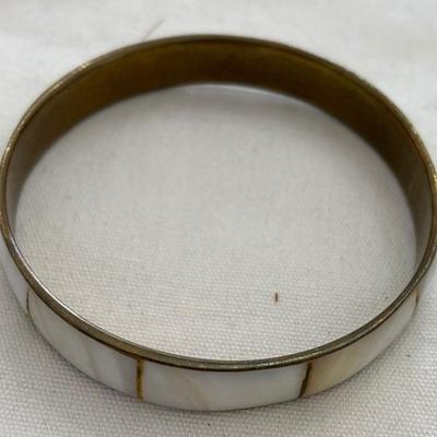 Brass with mother, pearl bangle bracelet