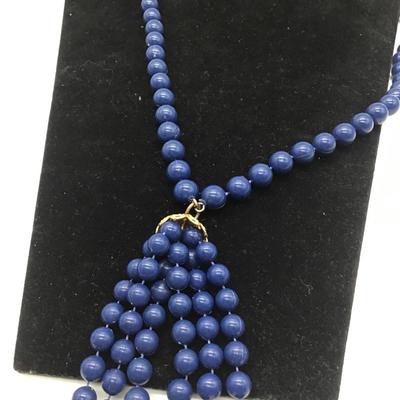 Blue beaded tassle necklace