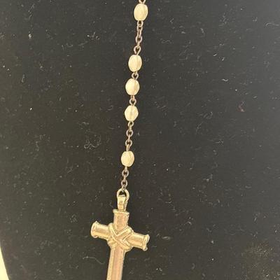 Long necklace glass beads with cross